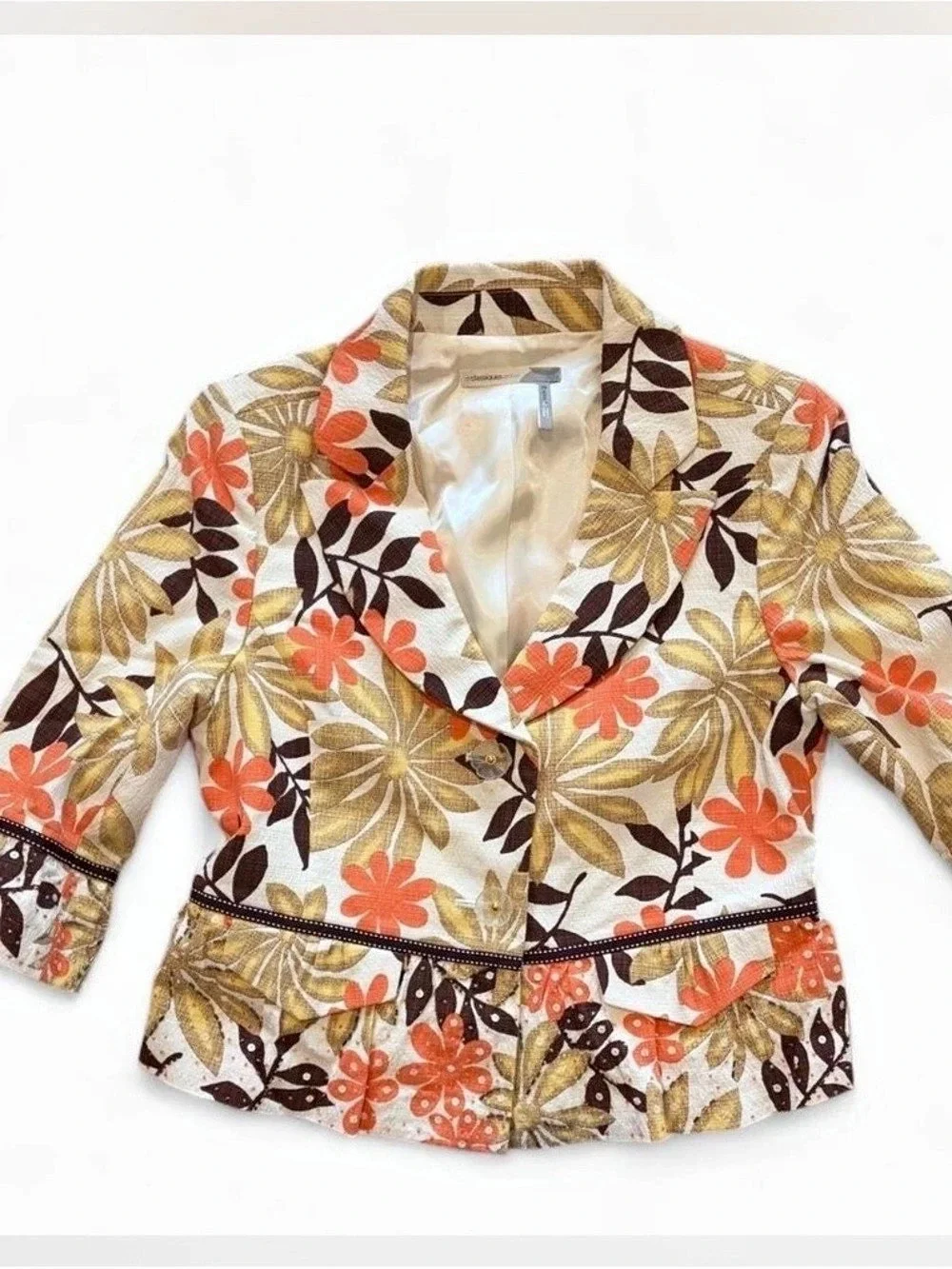 Classiques Entier brocade Jacquard Floral cropped Blazer jacket White & Orange M